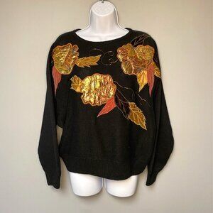 *Vintage* 90s Grandma Floral Embroidered Silk Blend Women's Sweater Size M